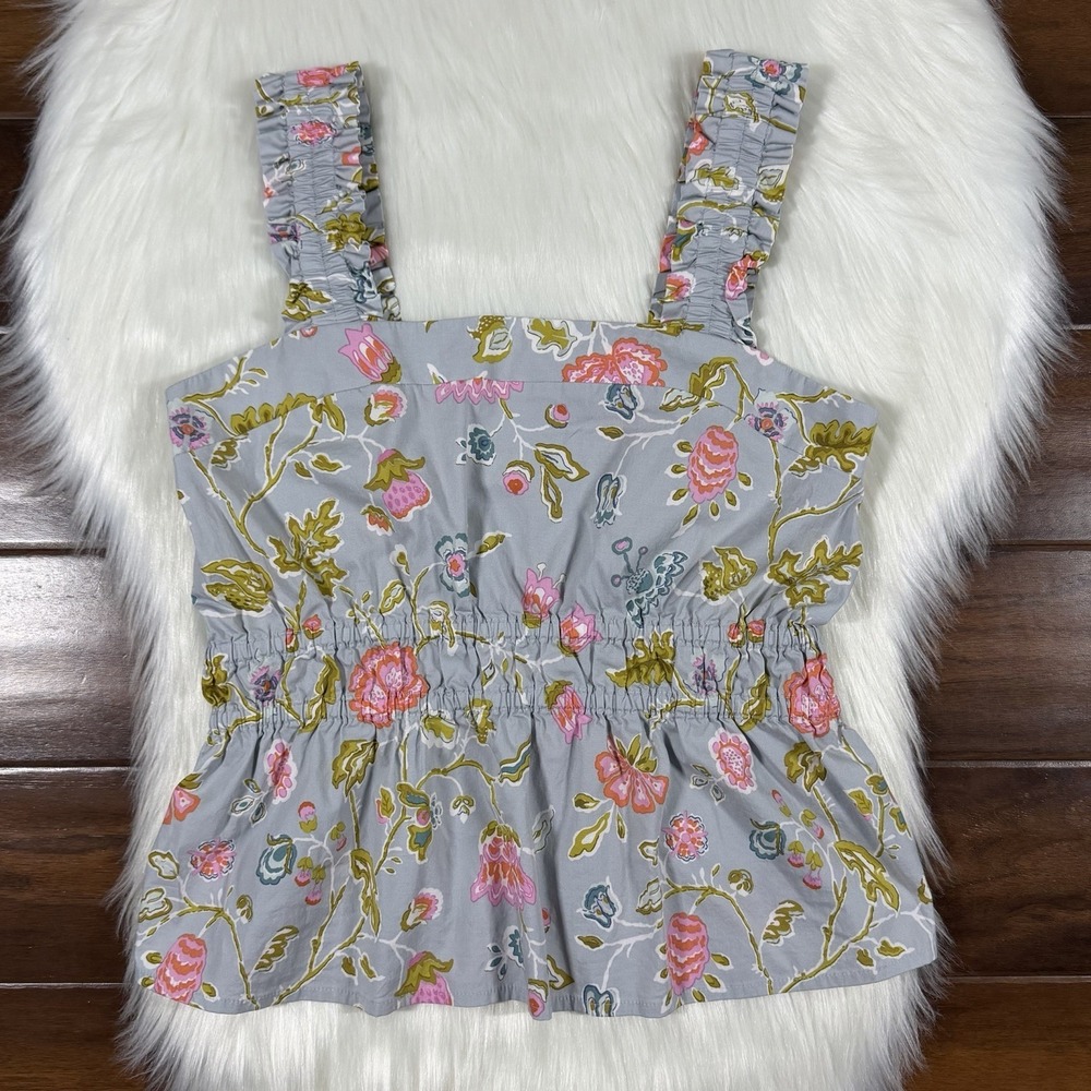 Spartina 449 Women's Size Small Daisy Peplum Tank Top in Jane Jacobean Blue